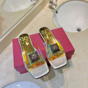VALENTINO 26S FLAT SLIDES IN SILVER MIX GOLD LAMBSKIN WITH CRYSTAL