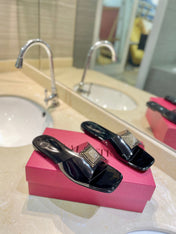 VALENTINO 26S FLAT SLIDES IN BLACK LAMBSKIN WITH CRYSTAL STYLE 1