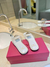 VALENTINO 26S FLAT SLIDES IN WHITE LAMBSKIN WITH CRYSTAL