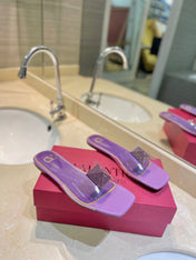 VALENTINO 26S FLAT SLIDES IN PURPLE LAMBSKIN WITH CRYSTAL