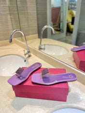 VALENTINO 26S FLAT SLIDES IN PURPLE LAMBSKIN WITH CRYSTAL
