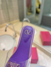 VALENTINO 26S FLAT SLIDES IN PURPLE LAMBSKIN WITH CRYSTAL