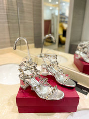 ROCKSTUD SANDAL WITH STRAP IN SILVER CALFSKIN 60 MM