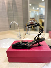 ROCKSTUD SLINGBACK IN BLACK CALFSKIN 50MM