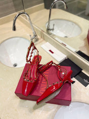 ROCKSTUD SLINGBACK IN CHERRY RED CALFSKIN 50MM