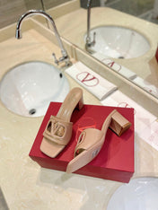 VALENTINO 26S BLOCK-HEEL SANDALS 65 MM IN NUDE CALFSKIN WITH LOGO