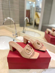 VALENTINO 26S BLOCK-HEEL SANDALS 65 MM IN NUDE CALFSKIN WITH LOGO