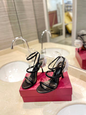 HIGH HEEL SANDAL 10 CM IN BLACK CALFSKIN