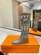 JUMPING BOOT 2 CM IN PASTEL GRAY CALFSKIN AND BLACK MIX WHITE FABRIC