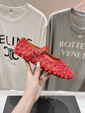 ALAIA PEARL MARY JANE SHOES IN CHERRY RED MESH AND CALFSKIN