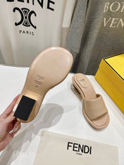 FENDI BAGUETTE MEDIUM-HEEL SANDALS 45 MM IN BISQUE BEIGE CALFSKIN