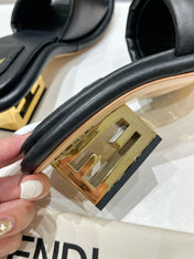 FENDI BAGUETTE MEDIUM-HEEL SANDALS 45 MM IN BLACK CALFSKIN