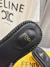 FENDI FFOLD MEDIUM-HEEL SANDALS 45 MM IN BLACK COTTON FIBRE