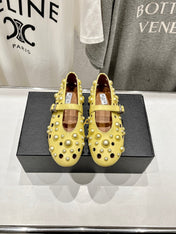 ALAIA PEARL MARY JANE SHOES IN YELLOW CORN LAMBSKIN