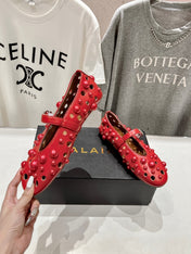 ALAIA PEARL MARY JANE SHOES IN ROSE RED LAMBSKIN