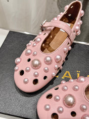 ALAIA PEARL MARY JANE SHOES IN LIGHT PINK LAMBSKIN
