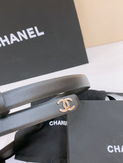 DOUBLE C BELT 20MM IN BLACK CALFSKIN WITH SILVER CHAIN INTERWOVEN BUCKLE