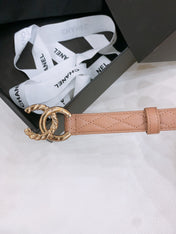 DOUBLE C BELT 20MM IN SAVANNA BROWN CALFSKIN WITH QUILTED STITCHING SPIRAL GOLD BUCKLE