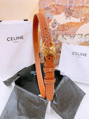 CELINE 25S TRIOMPHE BELT 25MM IN DARK CARAMEL CALFSKIN DEBOSSED LOGO 570964