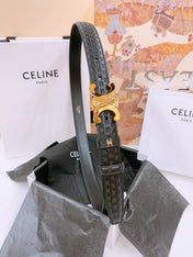CELINE 25S TRIOMPHE BELT 25MM IN BLACK CALFSKIN DEBOSSED LOGO 570965