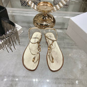 DIORIVIERA C'EST THONG SANDAL GOLD AQUAMARINA CALFSKIN