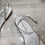 FLAT SANDALS 25S IN SILVER CALFSKIN RHINESTONES STRAP