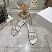 FLAT SANDALS 25S IN SILVER CALFSKIN RHINESTONES STRAP