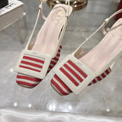 ROGER VIVIER 25S VIVIER SLINGBACK 45MM IN RED PLAID PATTERN CANVAS