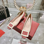 ROGER VIVIER 25S TROMPETTE BALLERINAS 45MM IN RED PLAID PATTERN CANVAS