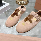 MIUMIU 26S MARY JANE FLATS IN LIGHT PINK SUEDE ELASTIC STRAP