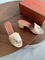 LP 26S SUMMER MULE HEELS 60MM IN CREAM WHITE SUEDE SILVER HARDWARE