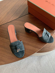 LP 26S SUMMER MULE HEELS 60MM IN DARK GREY SUEDE GOLD HARDWARE