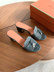 LP 26S SUMMER MULE HEELS 60MM IN DARK GREY SUEDE GOLD HARDWARE
