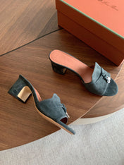 LP 26S SUMMER MULE HEELS 60MM IN DARK GREY SUEDE GOLD HARDWARE