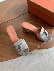 LP 26S SUMMER MULE HEELS 60MM IN GREY SUEDE GOLD HARDWARE