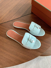 LP 26S SUMMER CHARMS SLIDES IN MINT BLUE SUEDE SILVER HARDWARE