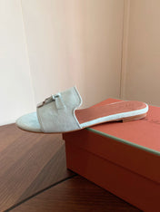 LP 26S SUMMER CHARMS SLIDES IN MINT BLUE SUEDE SILVER HARDWARE
