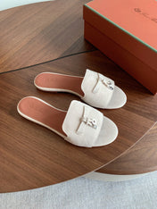 LP 26S SUMMER CHARMS SLIDES IN CREAM WHITE SUEDE SILVER HARDWARE