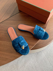 LP 26S SUMMER CHARMS SLIDES IN DARK BLUE SUEDE GOLD HARDWARE