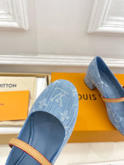 LV WOMEN ROMY HIGH BALLERINA IN LIGHT BLUE MONOGRAM DENIM