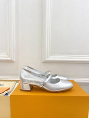 LV WOMEN ROMY HIGH BALLERINA IN SILVER METALLIC LAMBSKIN