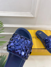 FENDI THICK SOLE 3 CM SEQUIN SLIPPER NAVY BLUE