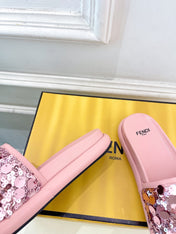 FENDI THICK SOLE 3 CM SEQUIN SLIPPER ROUGH PINK