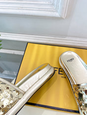 FENDI THICK SOLE 3 CM SEQUIN SLIPPER GOLDEN