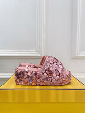 FENDI THICK SOLE 6 CM SEQUIN SLIPPER ROUGH PINK