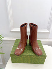 HORSEBIT ANKLE BOOTS 9.5CM IN CINNAMON BROWN SHEEPSKIN