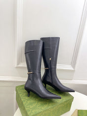 SIGNORIA KNEE BOOTS 4.5CM IN BLACK CALFSKIN