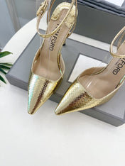 HIGH SLINGBACKS 10 CM IN GOLD SNAKE-PATTERN CALFSKIN