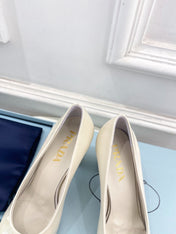 SQUARE TOE HIGH PUMPS IN WHITE GLOSSY CALFSKIN