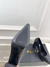 ALAIA 26S HIGH HEELS 95 MM IN BLACK CROCODILE-EMBOSSED CALFSKIN